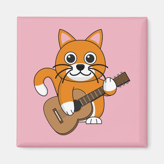 Aimant Cute Orange Chat Blanc Jouer Caricature Guitare (Devant)