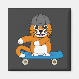 Aimant Cute Orange Chat sur Skateboard Cartoon