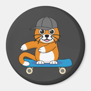 Aimant Cute Orange Chat sur Skateboard Cartoon