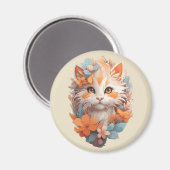 Aimant Cute Orange Floral Kitty Chat (Recto/Verso)