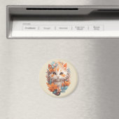 Aimant Cute Orange Floral Kitty Chat (In Situ (Lave-vaisselle))