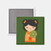 Aimant Cute orange Kokeshi poupées japonaises (Recto/Verso)