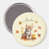 Aimant Cute Orange Tabby Kitten dans les feuilles d'autom (Recto/Verso)