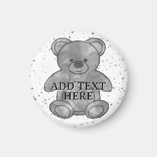 Aimant Cute ours en peluche Texte personnalisé noir et bl
