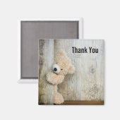 Aimant Cute Ours Stuffé Merci Mur Rustique En Bois (Recto/Verso)