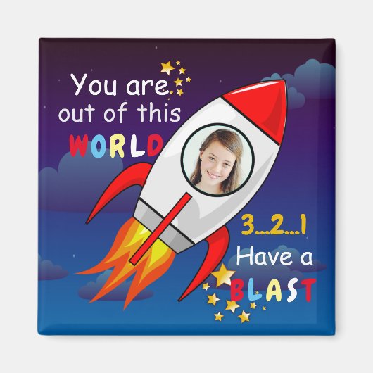Aimant Cute Outer Space Rocket Ship Blast Off Birthday (Devant)