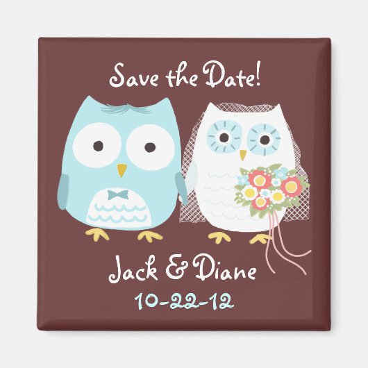 Aimant Cute Owls Bride et Groom Enregistrer la date du Ma (Devant)