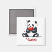 Aimant Cute Panda Holding Heart avec nom personnalisable (Recto/Verso)