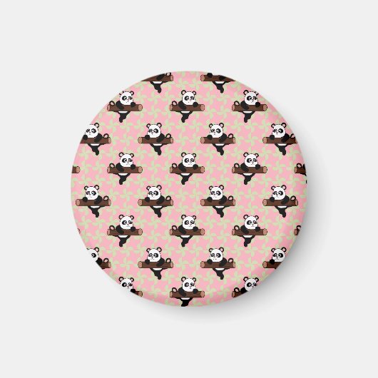 Aimant Cute Panda Pattern on Pink – Kawaii Seamless  (Devant)