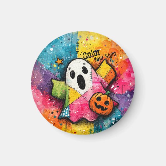 Aimant Cute Patchwork Ghost Colorful Splatter Art (Devant)