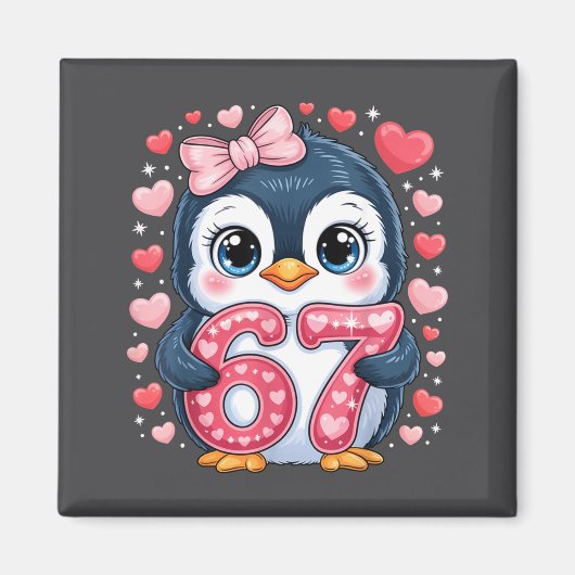 Aimant Cute Penguin 67 Six Seven Valentine Hearts 6 7 Mem (Devant)