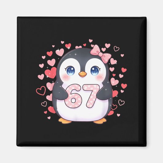 Aimant Cute Penguin 67 Six Seven Valentine Hearts 6 7 Mem (Devant)
