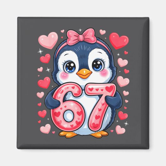 Aimant Cute Penguin 67 Six Seven Valentine Hearts 6 7 Mem (Devant)