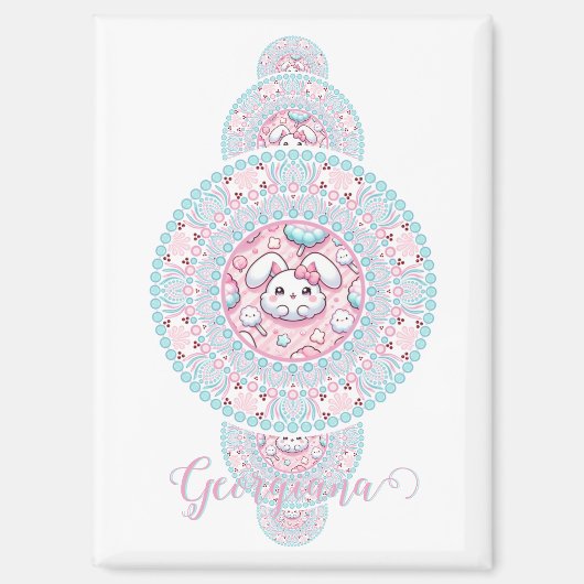 Aimant Cute personnalisée Kawaii Bunny Ornamental Mandala (Recto)