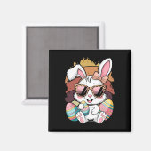 Aimant Cute Pink Plaid Pattern Easter Bunny Face Rabbit E (Recto/Verso)