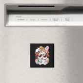Aimant Cute Pink Plaid Pattern Easter Bunny Face Rabbit E (In Situ (Lave-vaisselle))