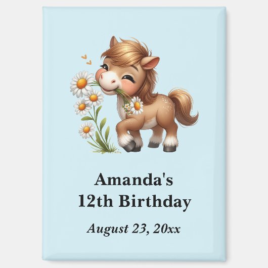 Aimant Cute Pony Mange Daisies Party Enregistrer la date (Recto)