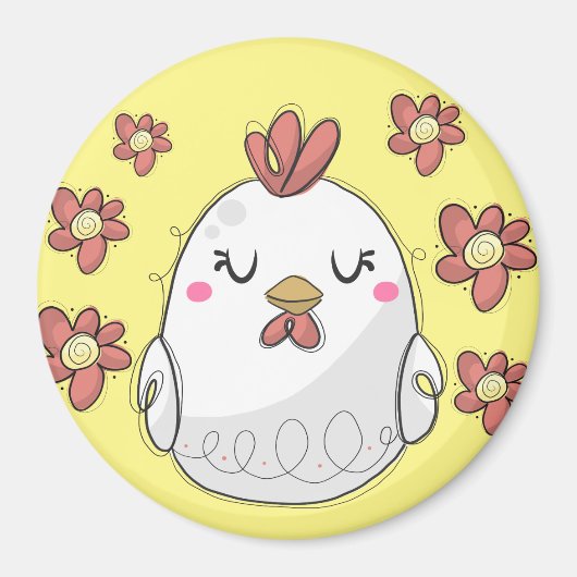 Aimant Cute poulet avec fleurs rouges cuisine (Devant)