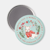 Aimant Cute Rabbit Noël Nom de vacances bleu (Recto/Verso)