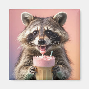 Aimant Cute Raccoon Boire Milkshake