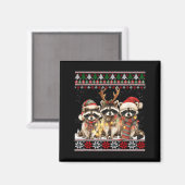 Aimant Cute Raccoon Santa Christmas Lights Ugly Xmas Swea (Recto/Verso)