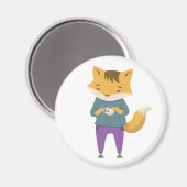 Aimant Cute renard avec tasse de thé (Recto/Verso)