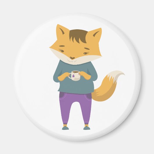 Aimant Cute renard avec tasse de thé (Devant)