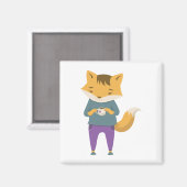 Aimant Cute renard avec tasse de thé (Recto/Verso)