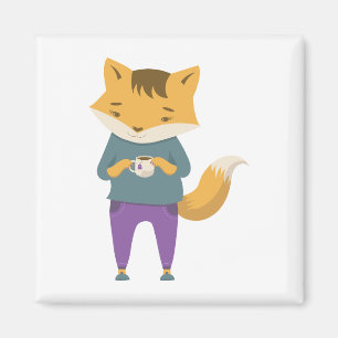 Aimant Cute renard avec tasse de thé