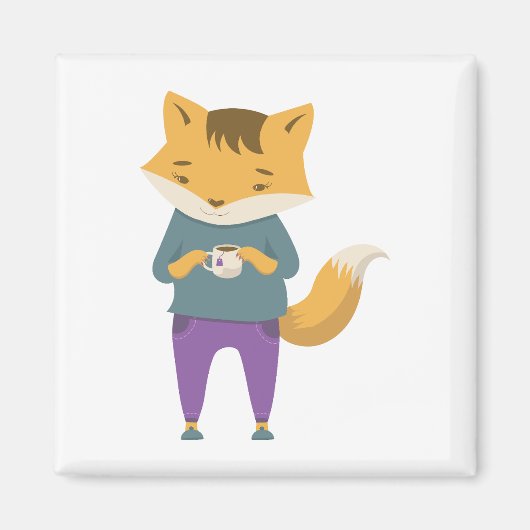 Aimant Cute renard avec tasse de thé (Devant)