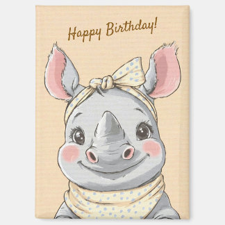 Aimant Cute Rhino with Bandana Kids Birthday Invitation