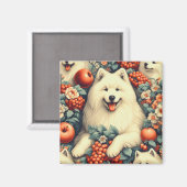Aimant Cute Samoyed Floral Peinture (Recto/Verso)