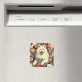 Aimant Cute Samoyed Floral Peinture (In Situ (Lave-vaisselle))