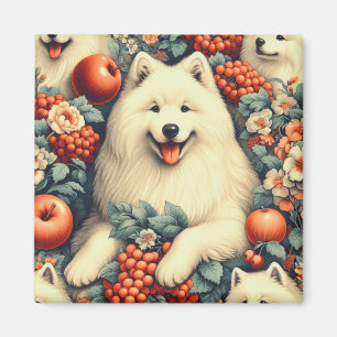 Aimant Cute Samoyed Floral Peinture