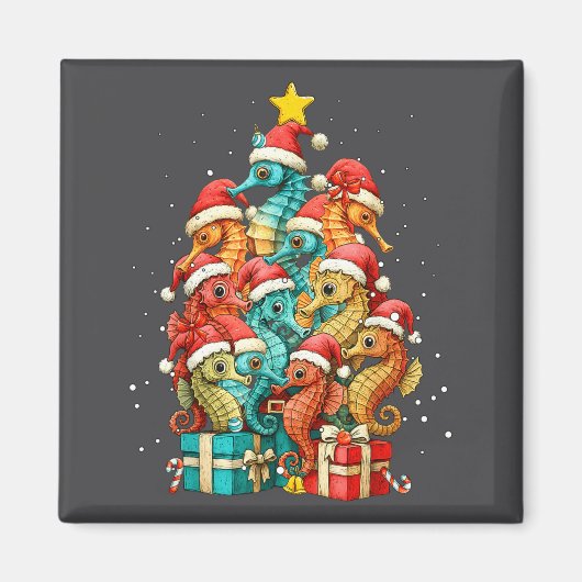Aimant Cute Seahorse Le Sea Fish Christmas Tree Xmas Hat  (Devant)