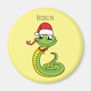 Aimant Cute serpent vert avec chapeau santa dessin animé