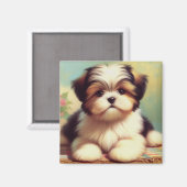 Aimant Cute Shih-Tzu Peinture de chiot (Recto/Verso)