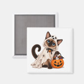 Aimant Cute Siamese Cat Ghost Halloween (Recto/Verso)