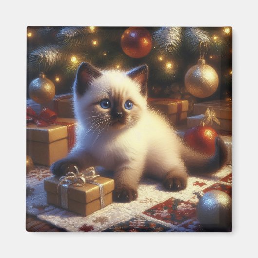 Aimant Cute Siamese Kitten Noël (Devant)