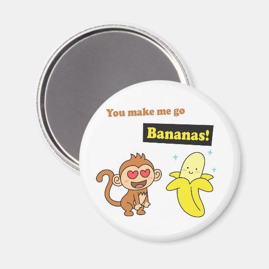 Aimant Cute Singe Go Bananes Corny Pun (Recto/Verso)