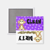 Aimant Cute Singe Nettoyer / Sale Lave-vaisselle pourpre (Recto/Verso)