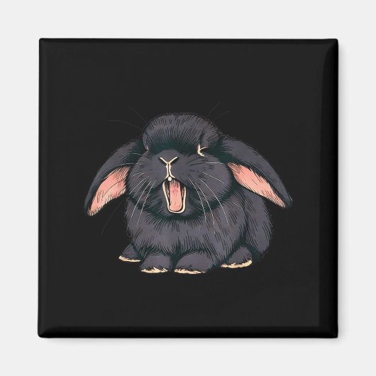 Aimant Cute Sleepy Holland Lop Rabbit Yawn Black Bunny Wa (Devant)