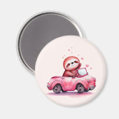 Aimant Cute Sloth Driving a Pink Convertible (Recto/Verso)
