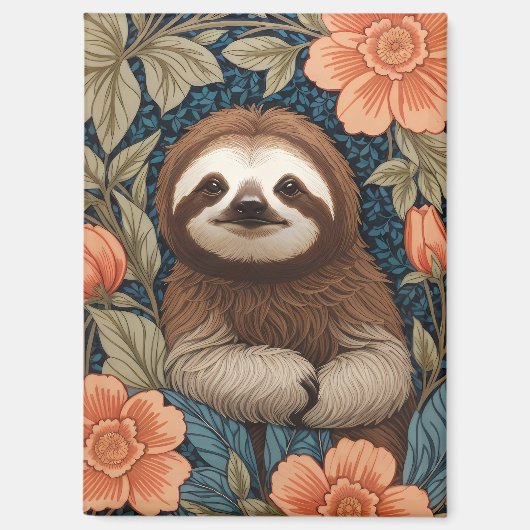 Aimant Cute Sloth Elegant Floral William Morris Inspired (Recto)