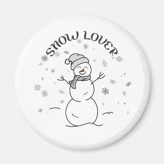 Aimant Cute Snowman with SNOW LOVER Text and Snowflakes   (Devant)