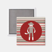 Aimant Cute Sock Monkey on Red Circle Red Brown Stripes (Recto/Verso)