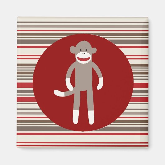 Aimant Cute Sock Monkey on Red Circle Red Brown Stripes (Devant)