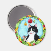 Aimant Cute tabby cat, mouse, Christmas winter snow (Recto/Verso)