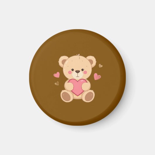 Aimant Cute Teddy Bear Holding Heart – Valentine Love Ill (Devant)
