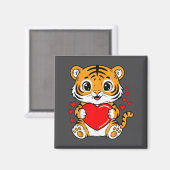 Aimant Cute Tiger Holding Heart Kawaii Valentines Day Men (Recto/Verso)